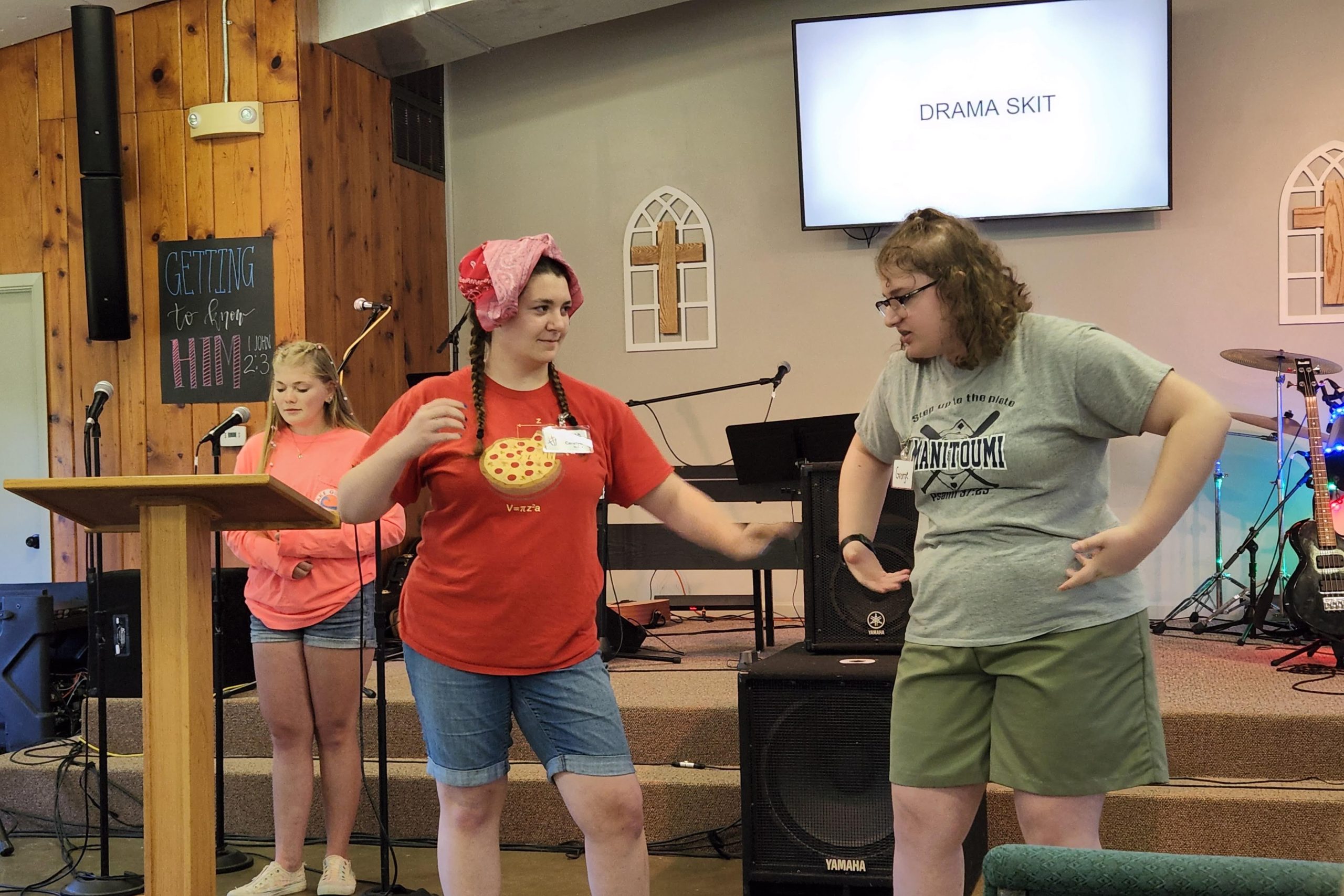 High school campers rehearsing a skit