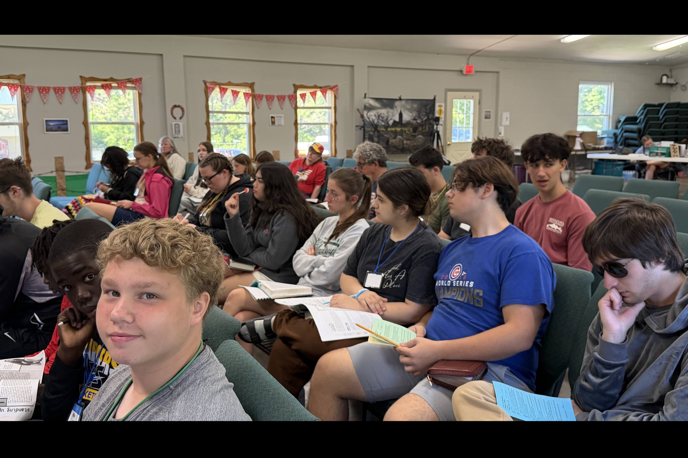 High School campers in morning Bible study